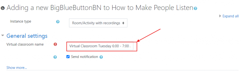 Set down your class timings with BigBlueButton